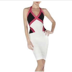 Hervé Leger Black White Pink Bandage Dress
